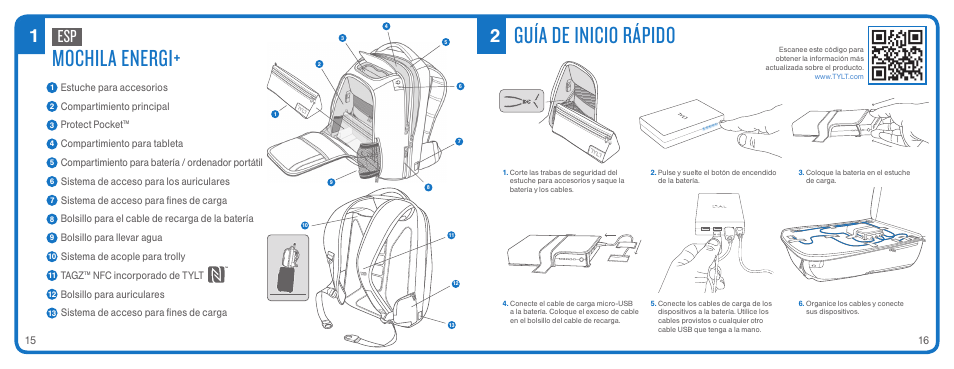 Guía de inicio rápido, Mochila energi | TYLT ENERGI+ BACKPACK User Manual | Page 10 / 25