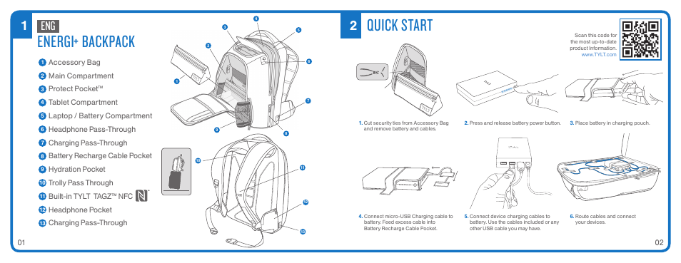 Quick start, Energi+ backpack | TYLT ENERGI+ BACKPACK User Manual | Page 3 / 25
