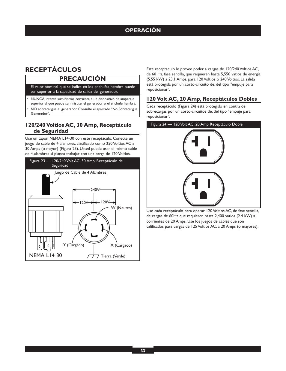 Receptáculos, Precaución | Briggs & Stratton 30325 User Manual | Page 33 / 44