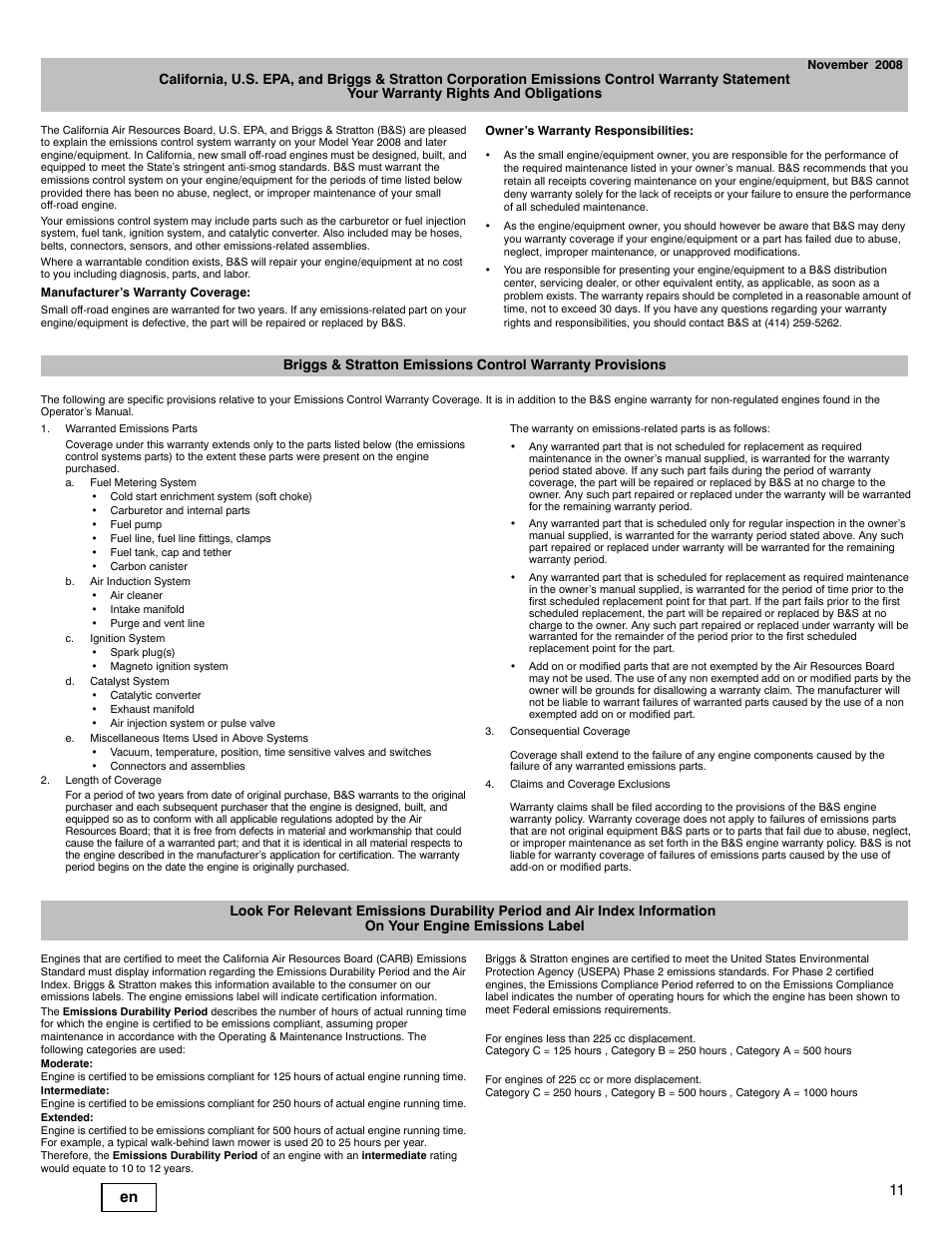11 en | Briggs & Stratton 330000 User Manual | Page 11 / 92