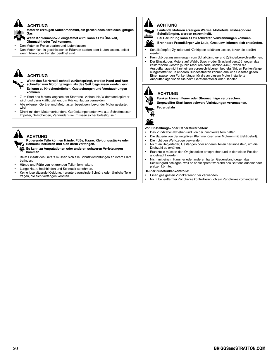 Achtung | Briggs & Stratton 330000 User Manual | Page 20 / 92