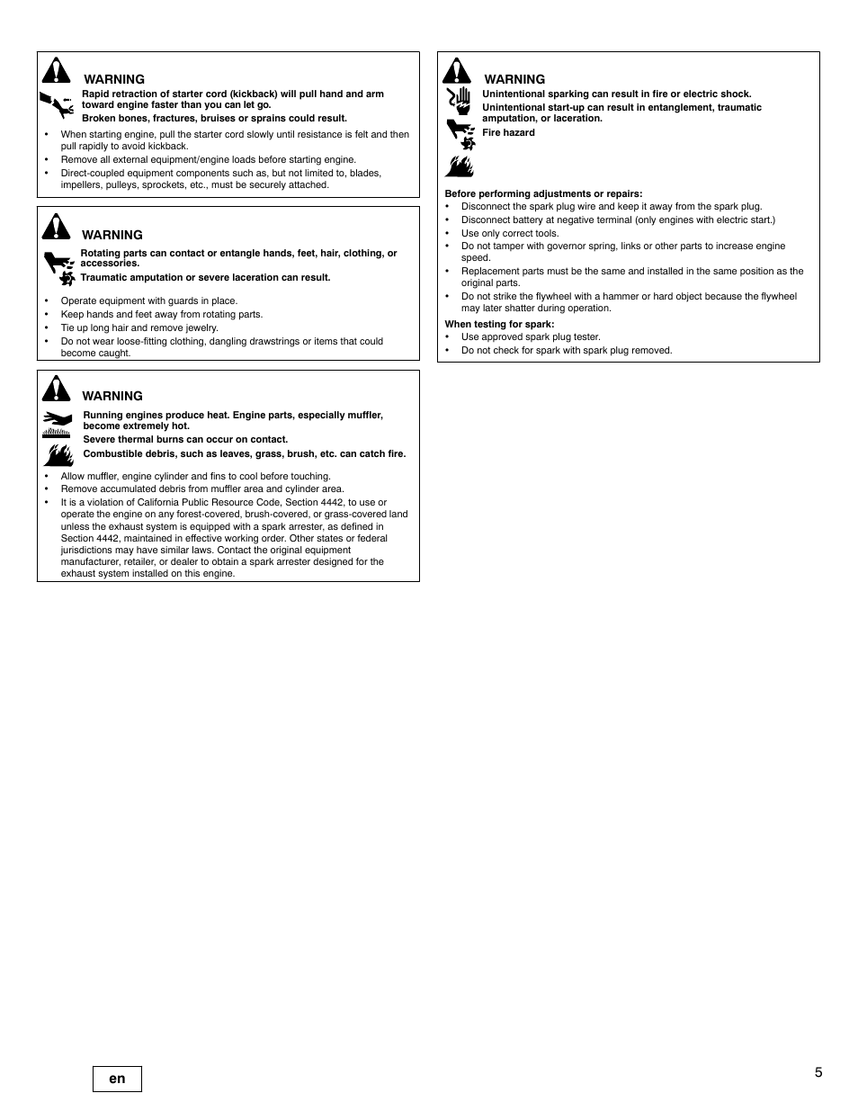 Warning | Briggs & Stratton 330000 User Manual | Page 5 / 92