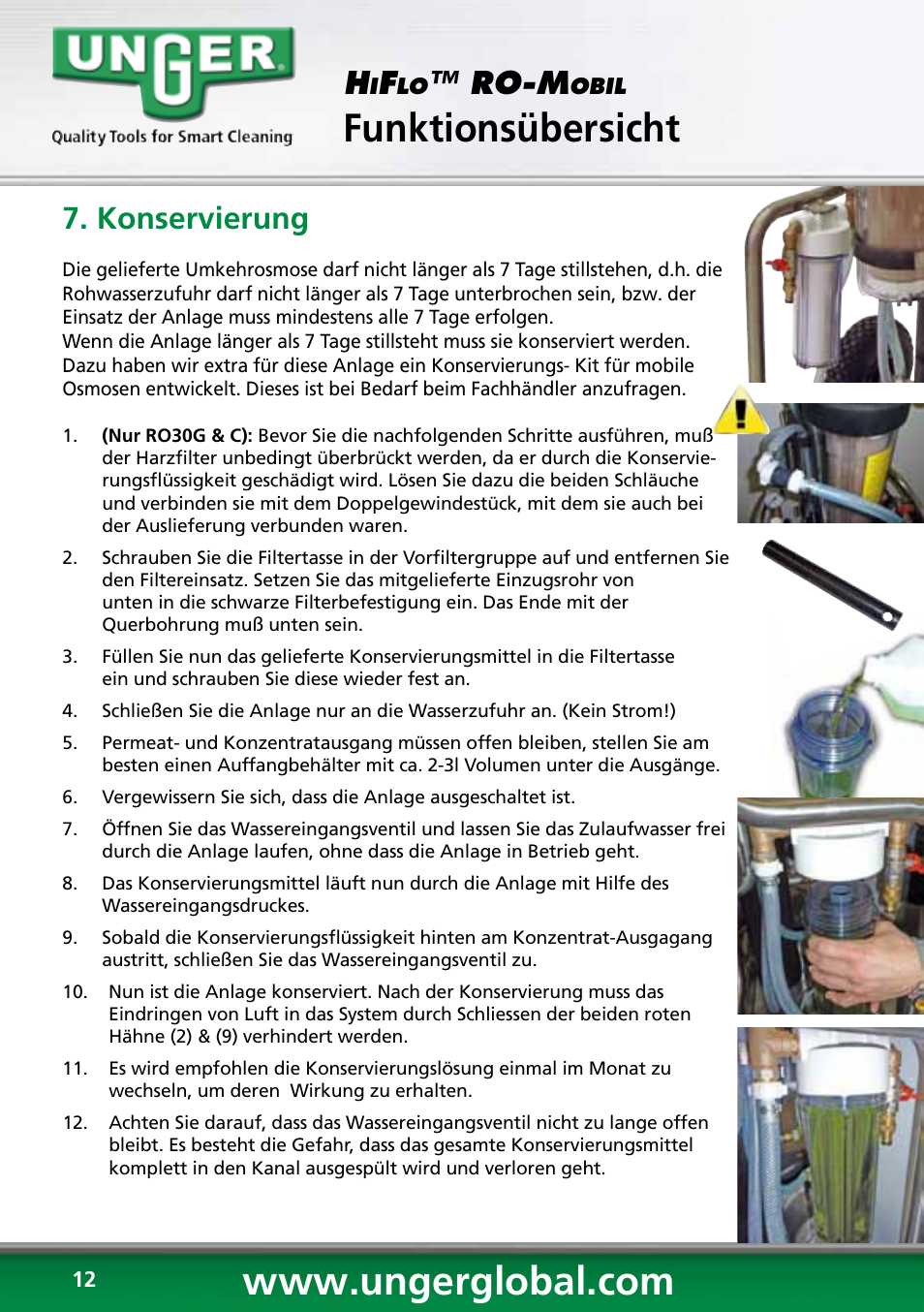 Funktionsübersicht, Ro-m, Konservierung | Unger RO60S User Manual | Page 12 / 88