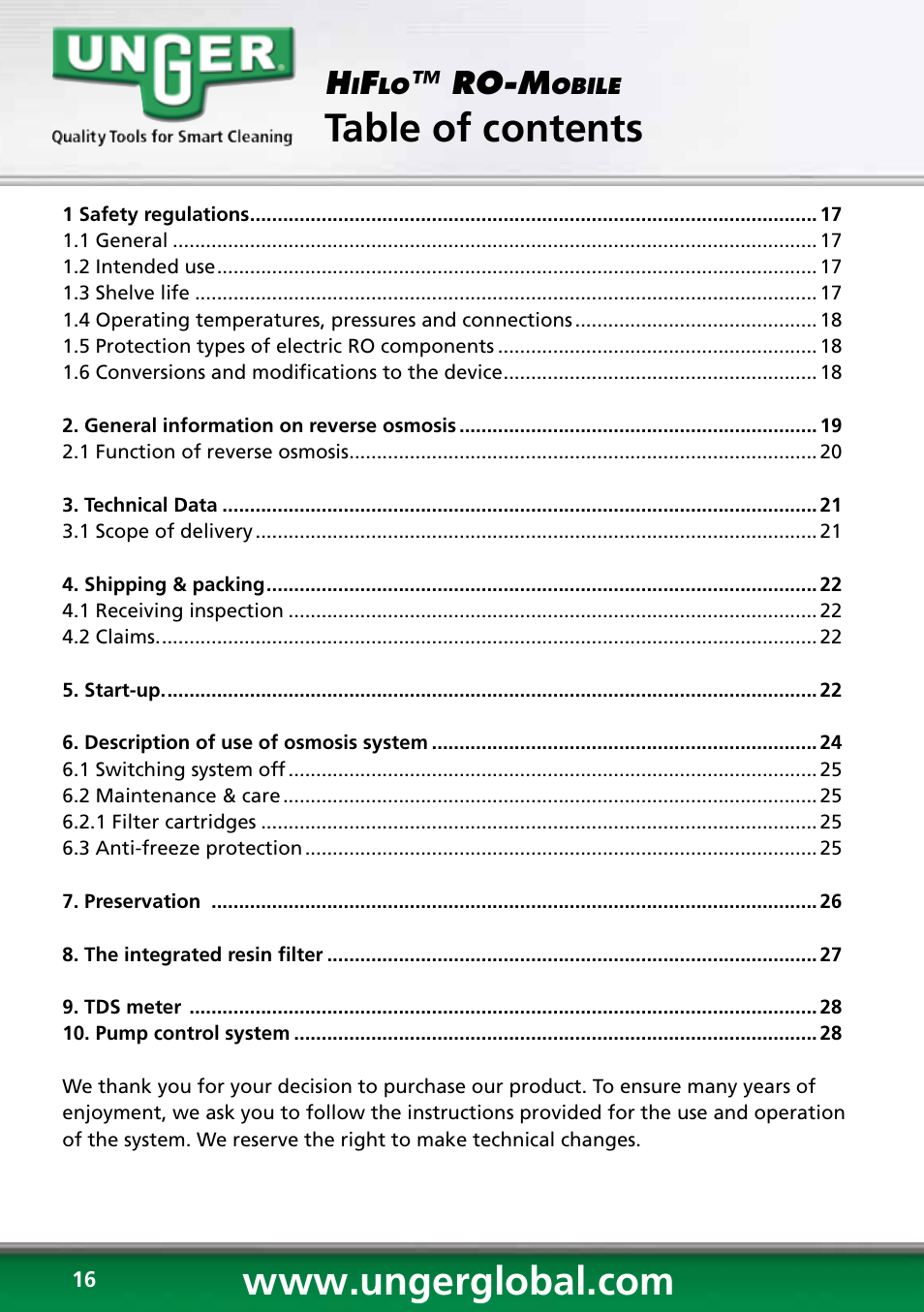 Unger RO60S User Manual | Page 16 / 88