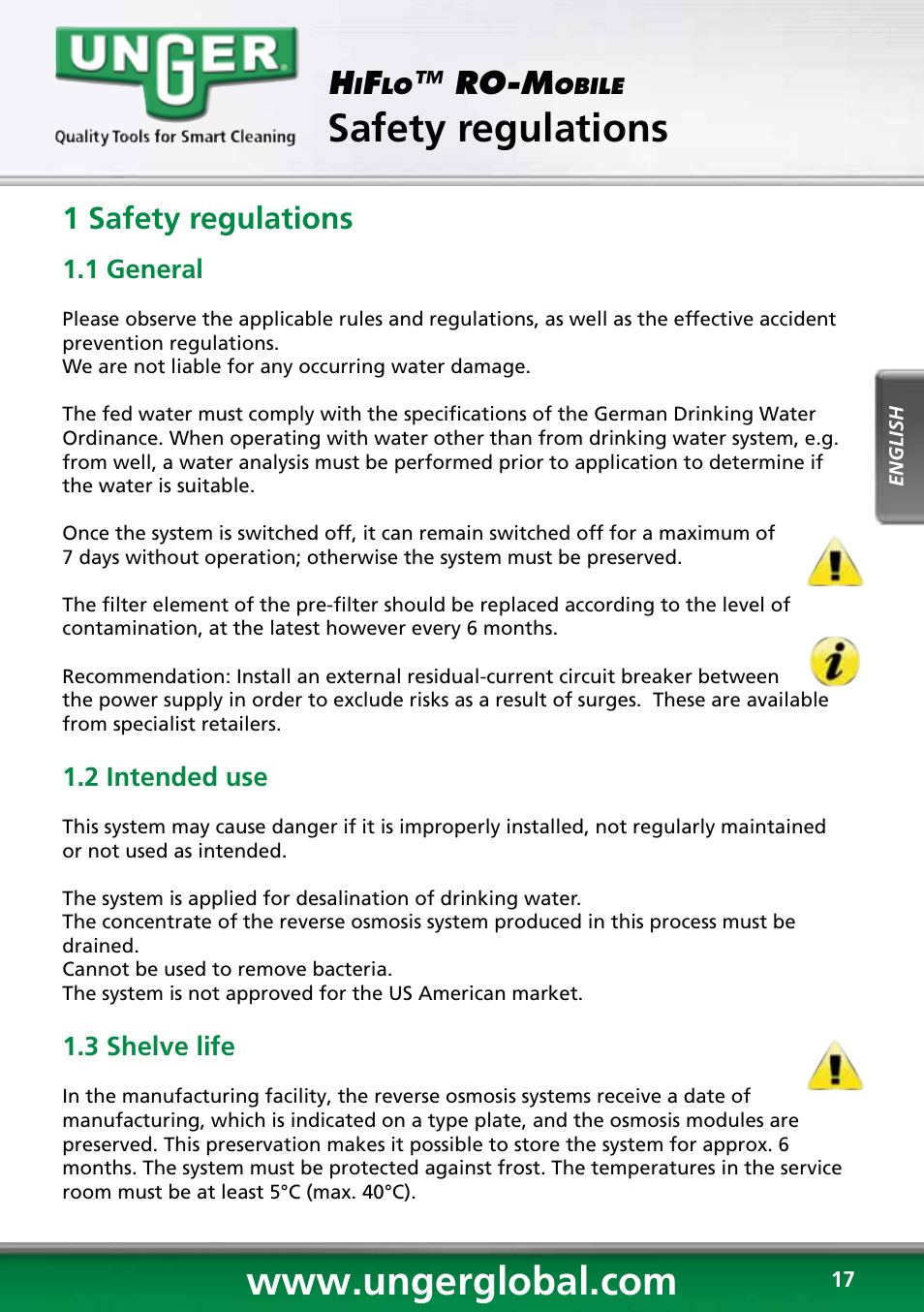 Safety regulations, Ro-m, 1 safety regulations | Unger RO60S User Manual | Page 17 / 88