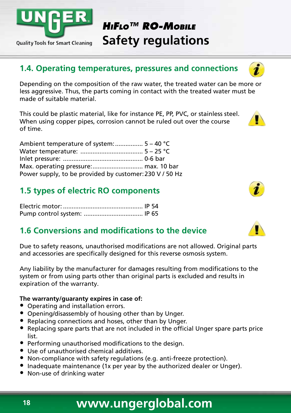 Safety regulations, Ro-m | Unger RO60S User Manual | Page 18 / 88