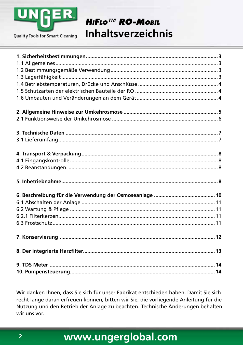 Unger RO60S User Manual | Page 2 / 88