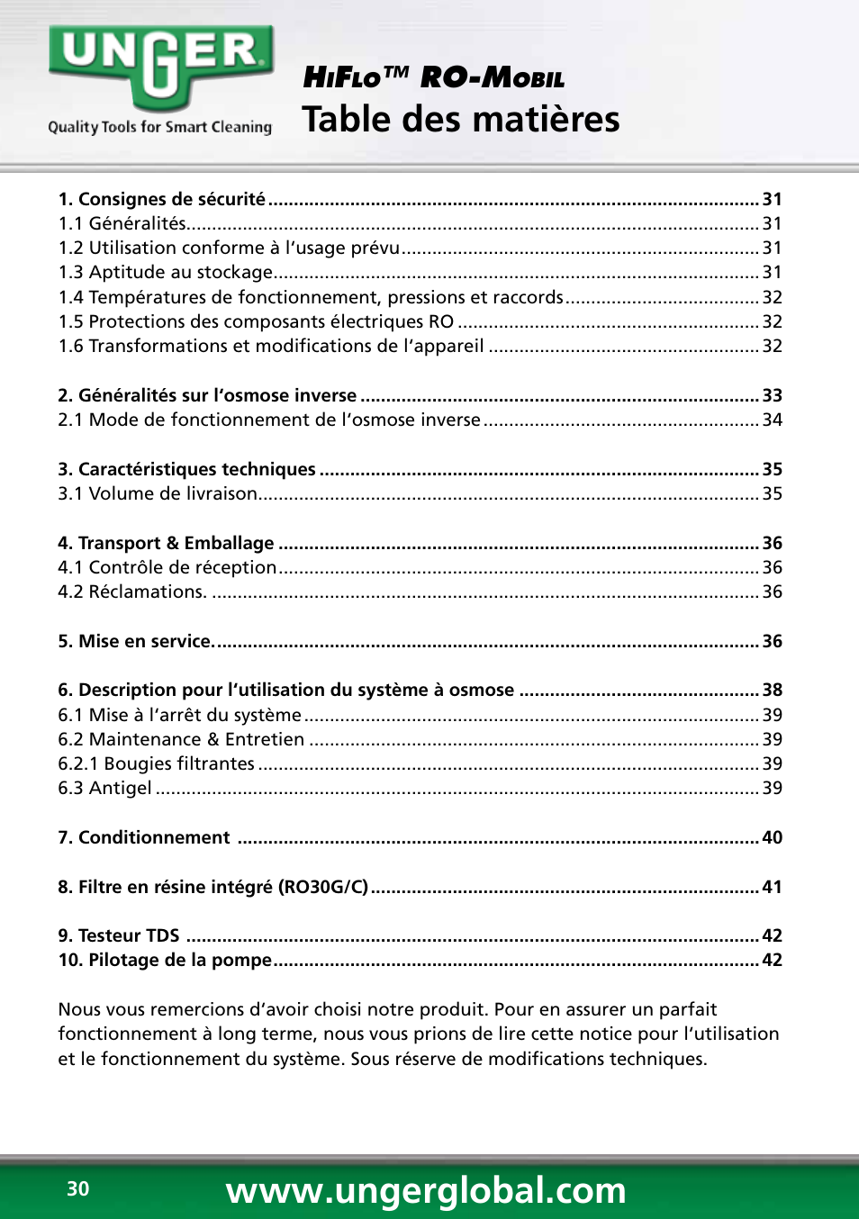 Unger RO60S User Manual | Page 30 / 88