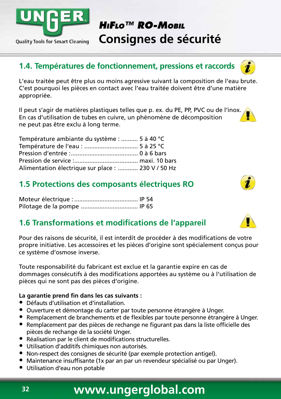 Consignes de sécurité, Ro-m | Unger RO60S User Manual | Page 32 / 88