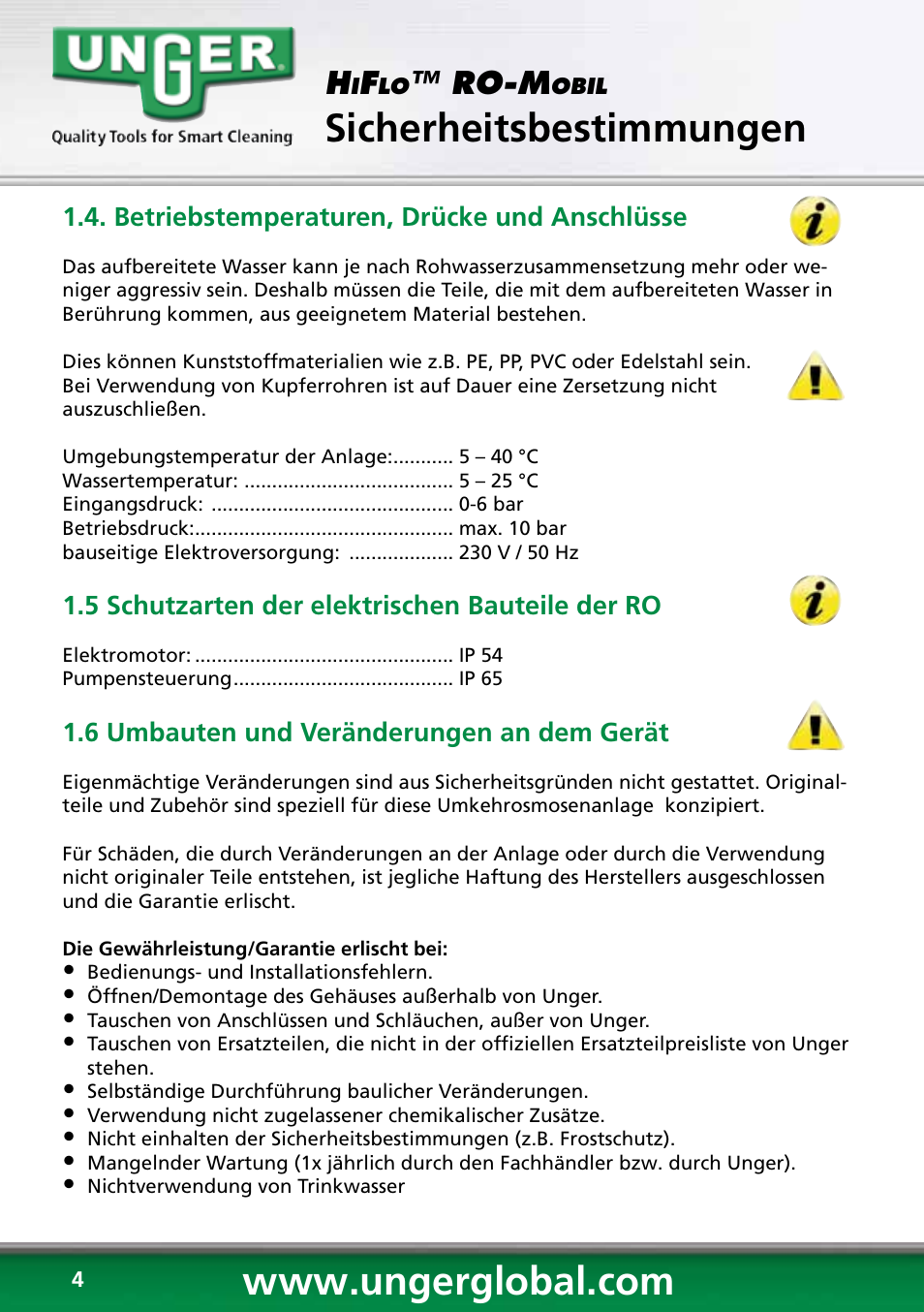 Sicherheitsbestimmungen, Ro-m | Unger RO60S User Manual | Page 4 / 88