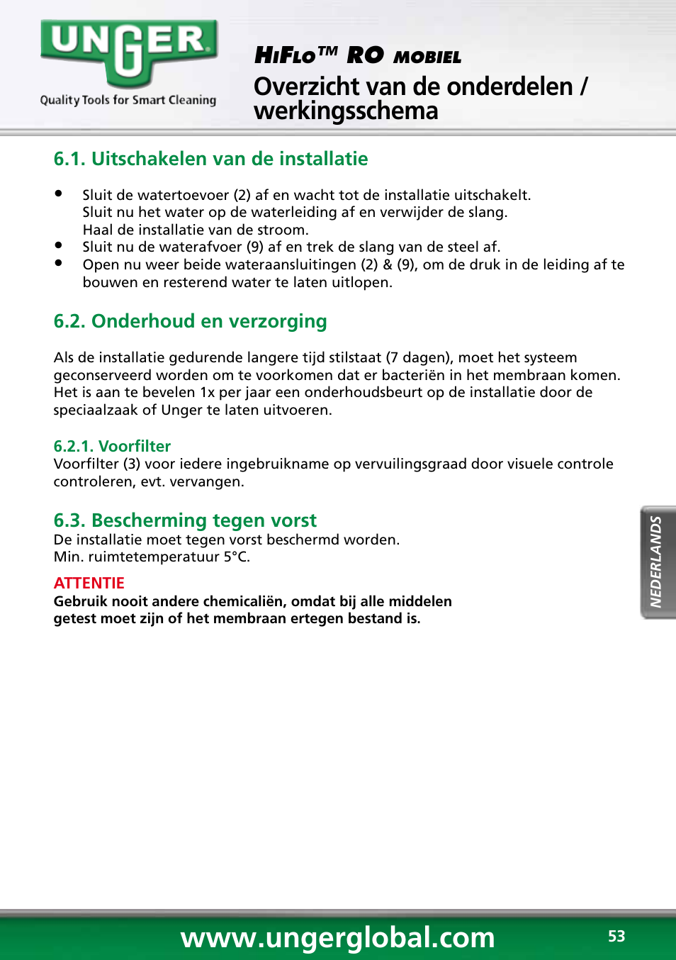 Conservering, Overzicht van de onderdelen / werkingsschema | Unger RO60S User Manual | Page 53 / 88