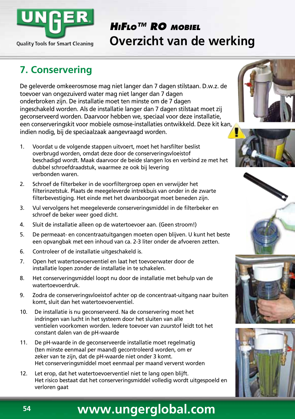 Overzicht van de werking, Conservering | Unger RO60S User Manual | Page 54 / 88