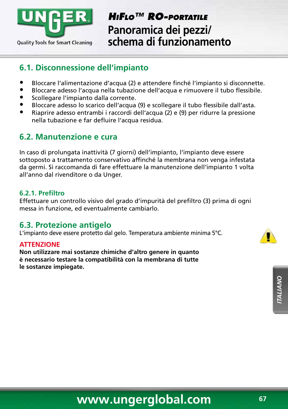 Conservazione, Panoramica dei pezzi/ schema di funzionamento | Unger RO60S User Manual | Page 67 / 88