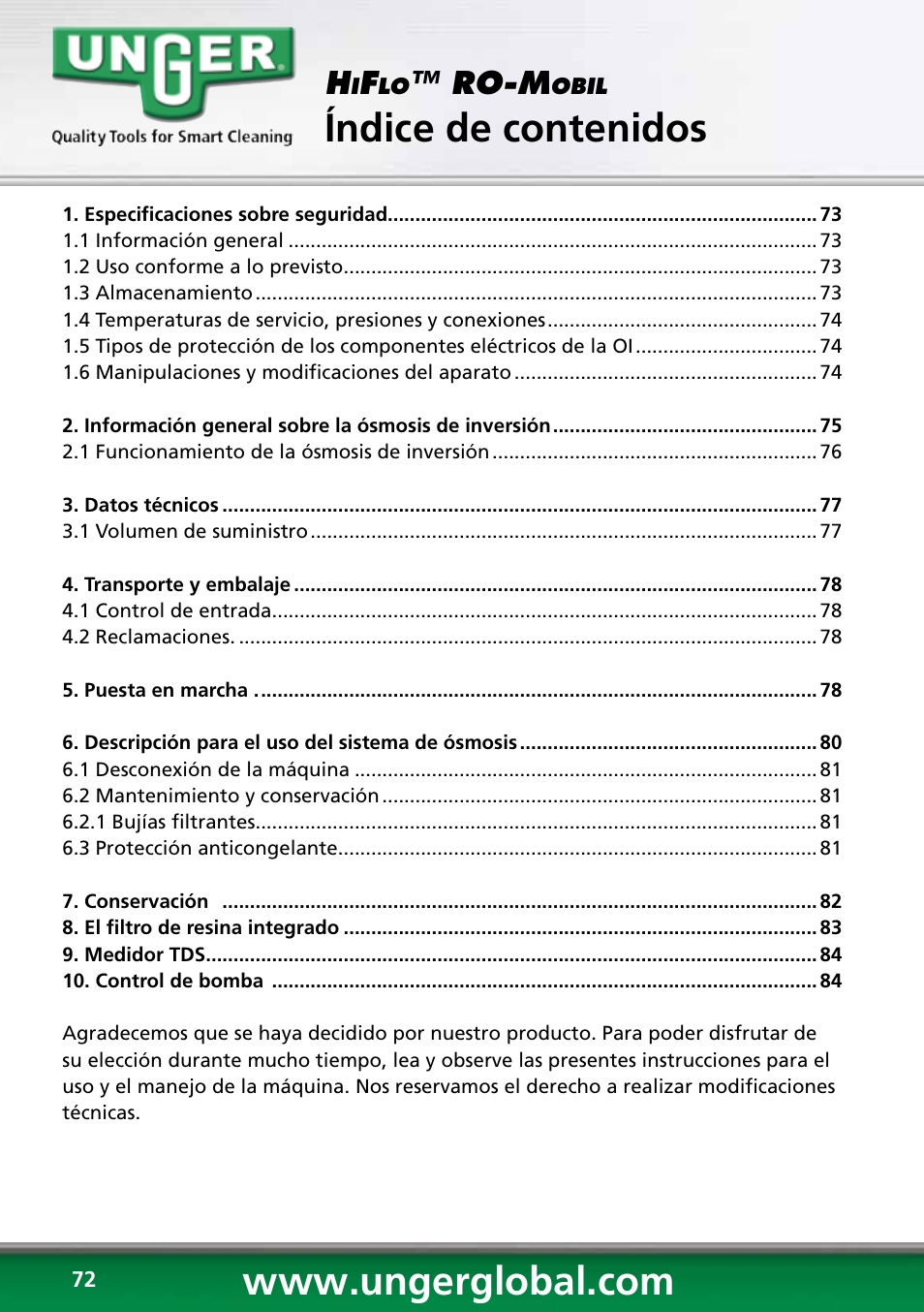 Unger RO60S User Manual | Page 72 / 88