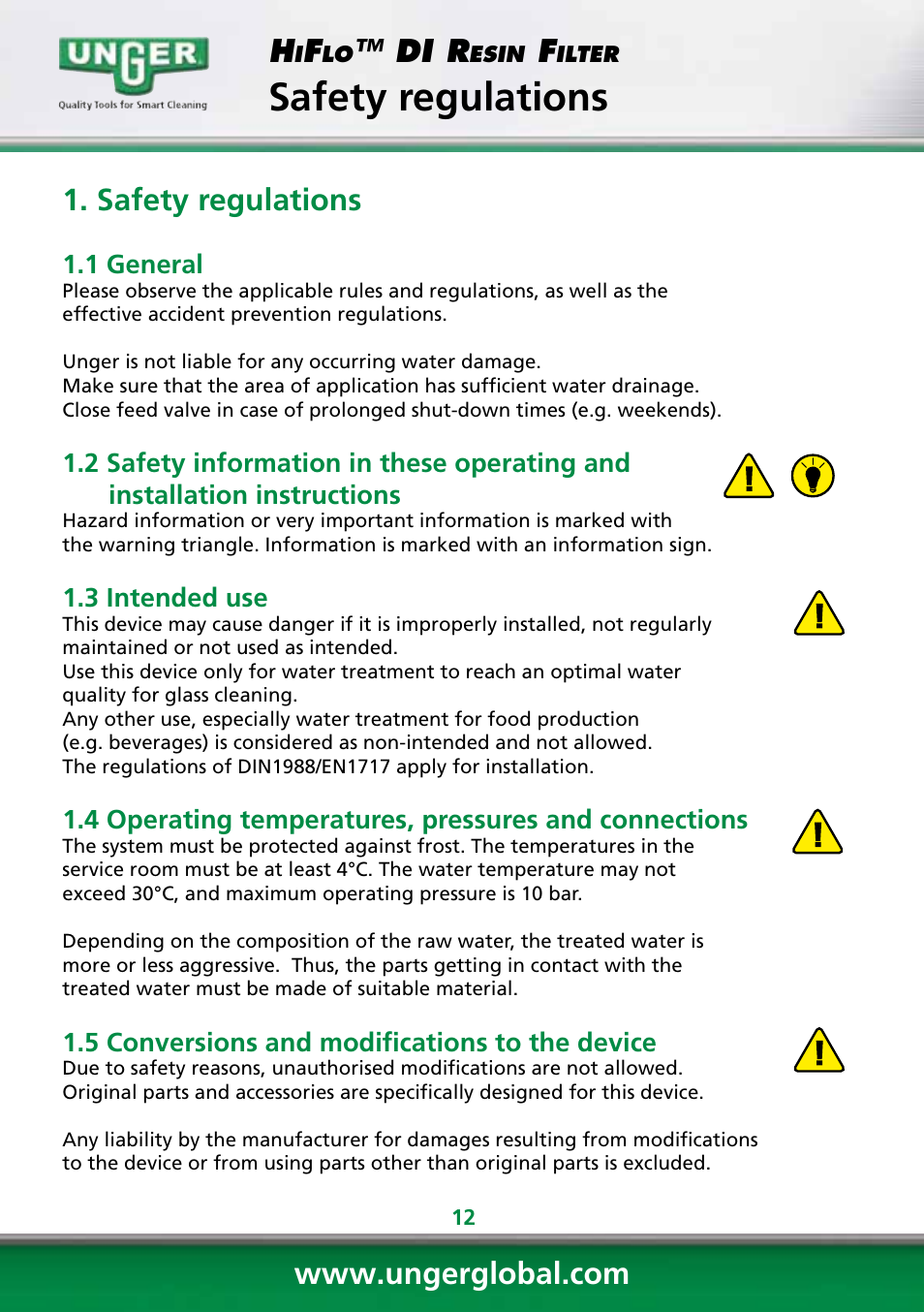 Safety regulations, Di r | Unger DI400 User Manual | Page 12 / 52