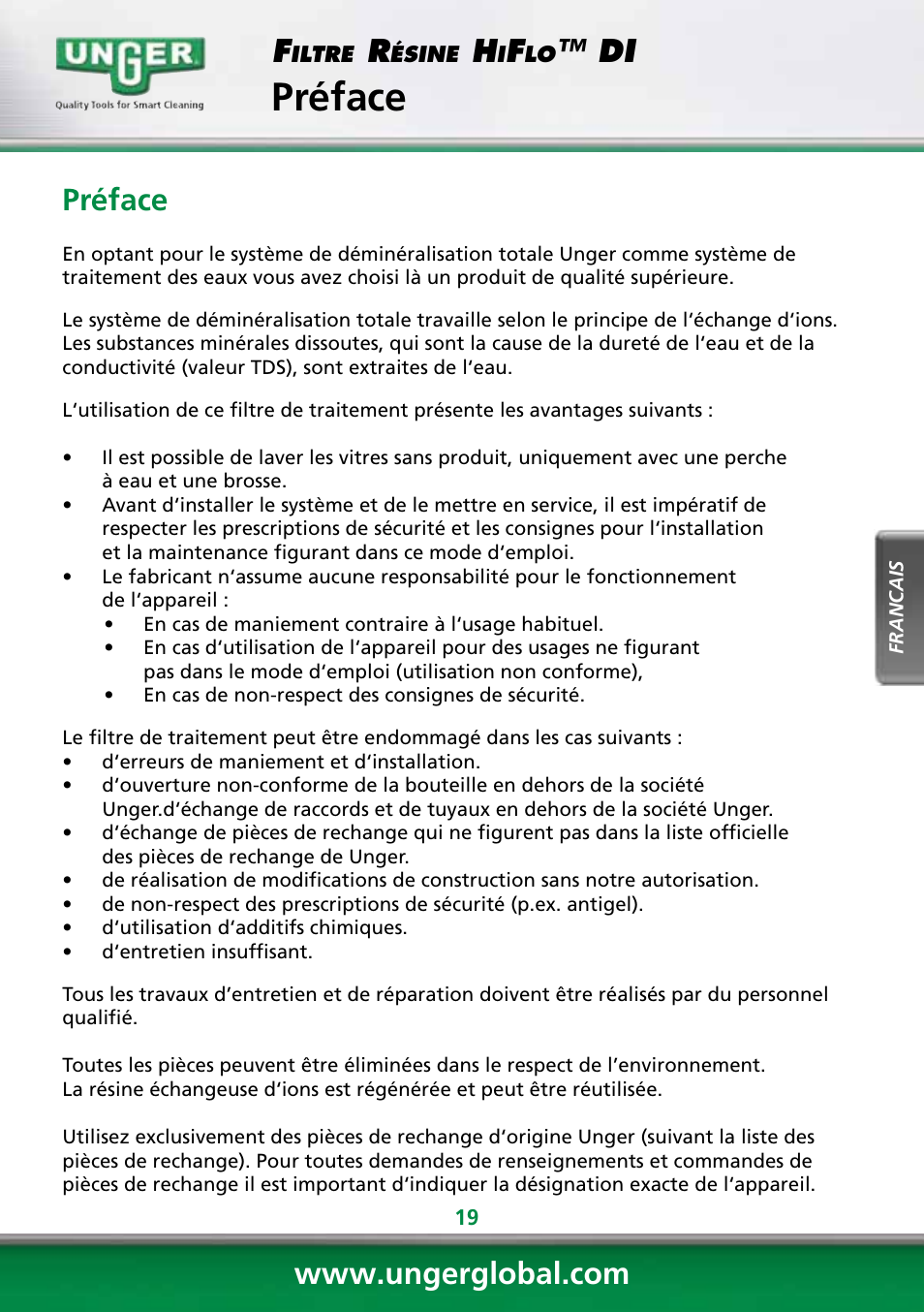 Préface | Unger DI400 User Manual | Page 19 / 52