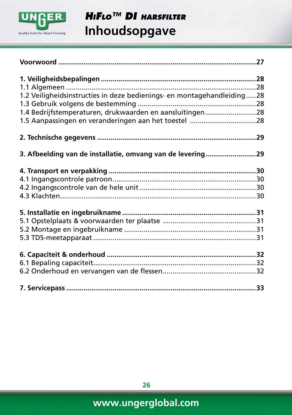 Inhoudsopgave | Unger DI400 User Manual | Page 26 / 52