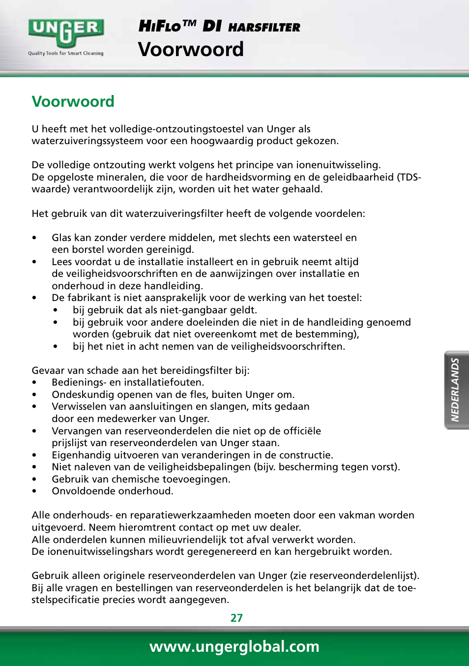 Voorwoord | Unger DI400 User Manual | Page 27 / 52