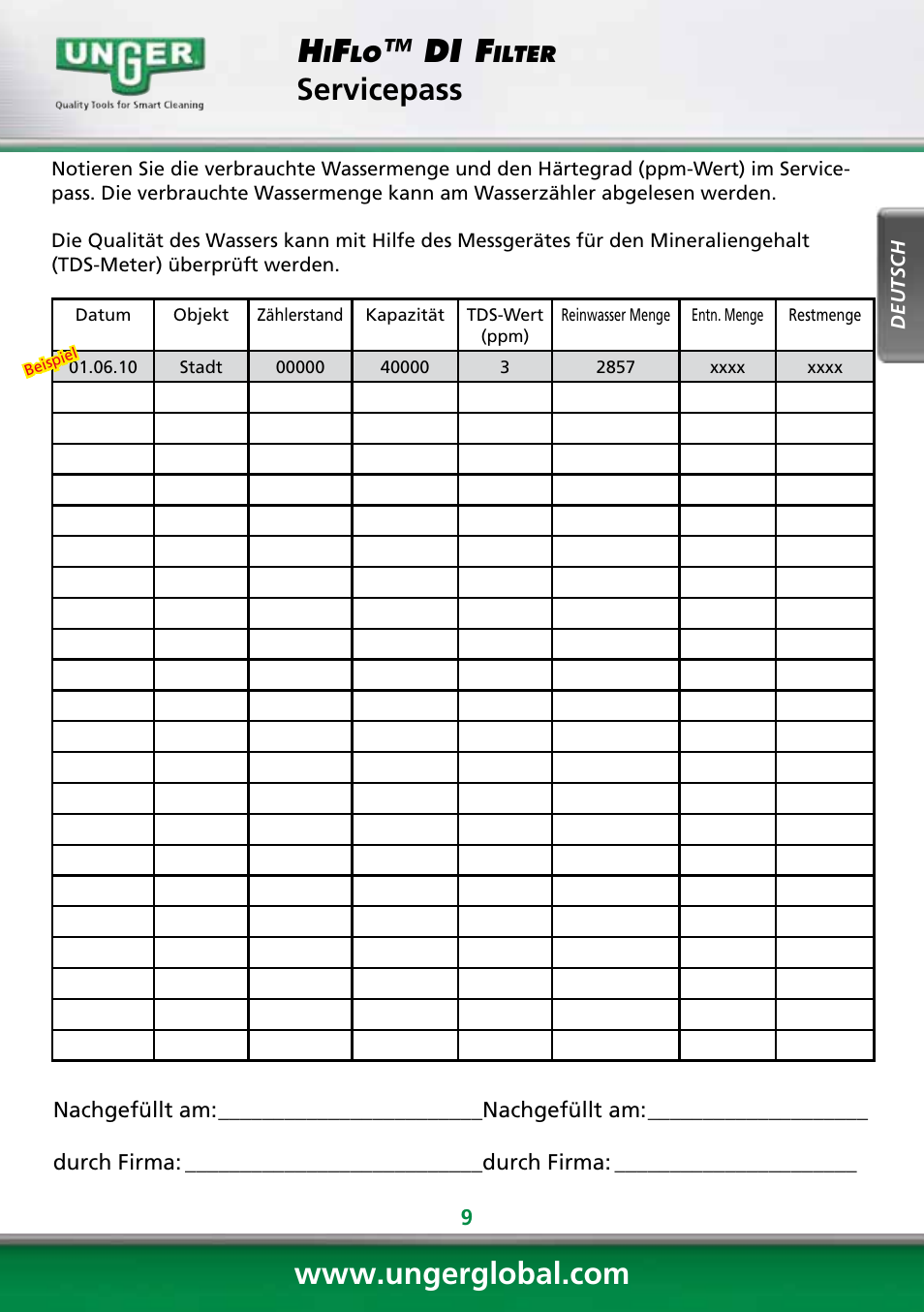 Di f, Servicepass | Unger DI400 User Manual | Page 9 / 52