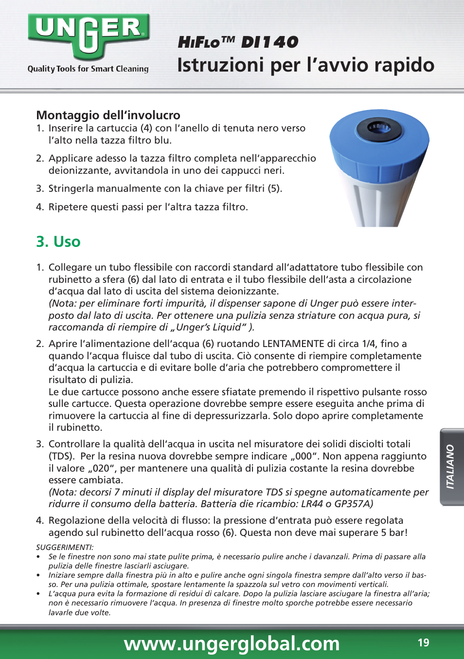 Istruzioni per l’avvio rapido, Di140 | Unger DI140 User Manual | Page 19 / 28
