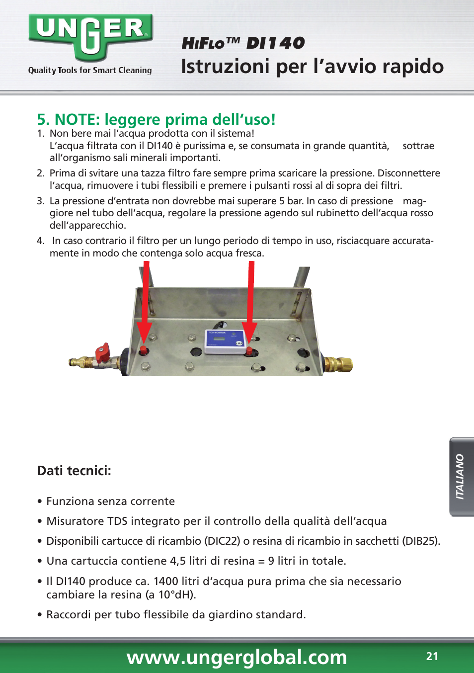 Istruzioni per l’avvio rapido, Di140 | Unger DI140 User Manual | Page 21 / 28