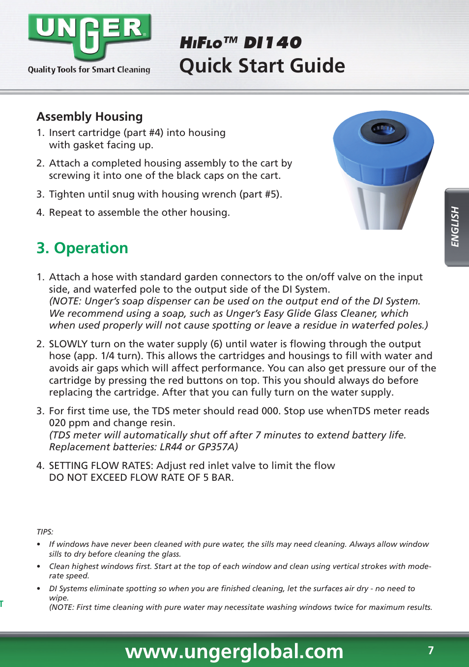 Quick start guide, Di140, Operation | Unger DI140 User Manual | Page 7 / 28