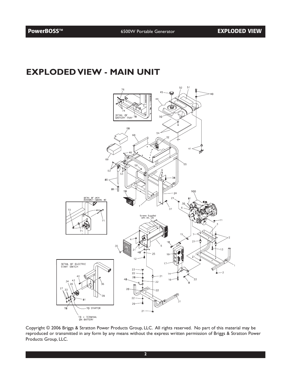 Exploded view - main unit | Briggs & Stratton 030227 User Manual | Page 2 / 6