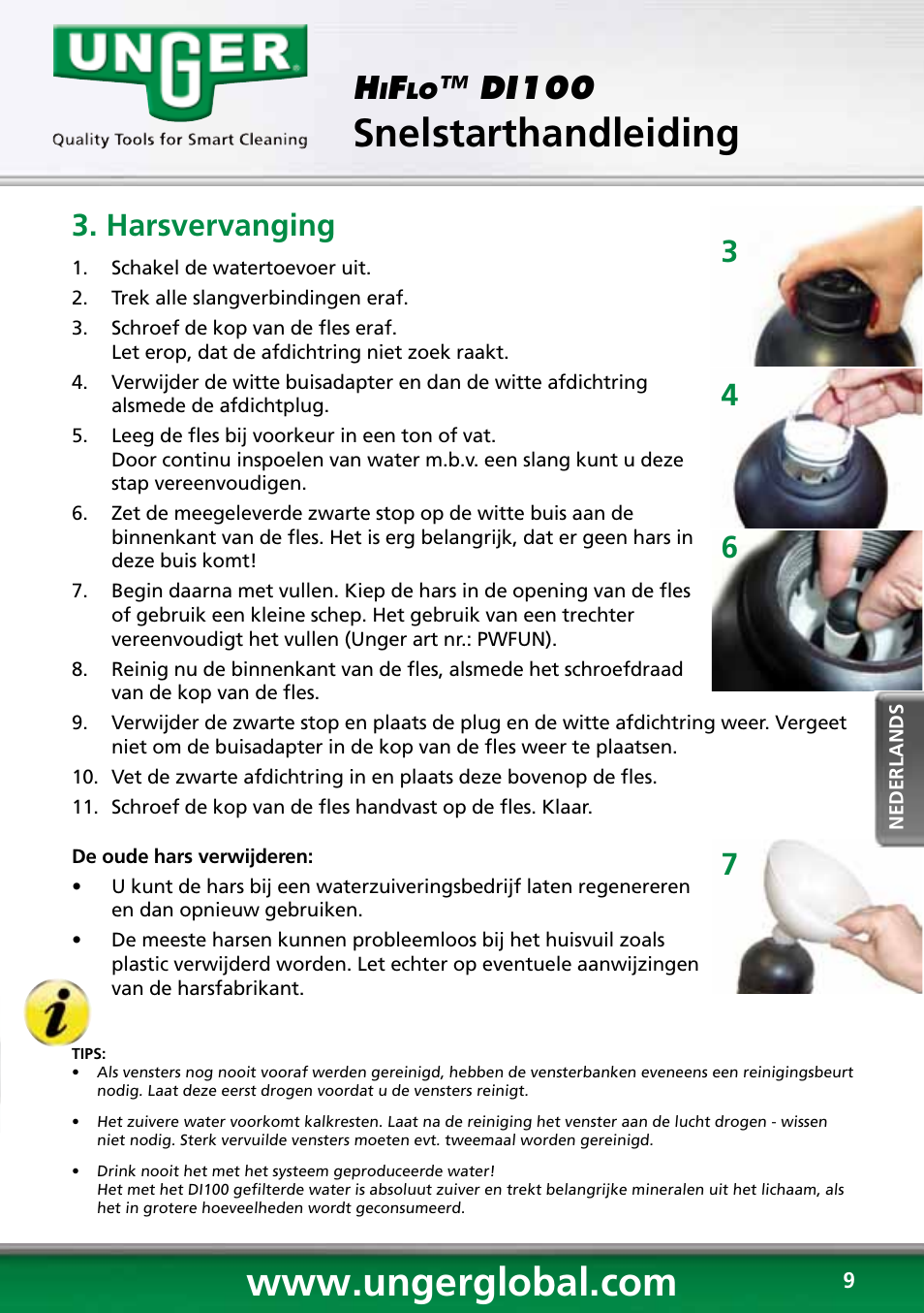 Snelstarthandleiding, Di100, Harsvervanging | Unger DI100 User Manual | Page 9 / 16