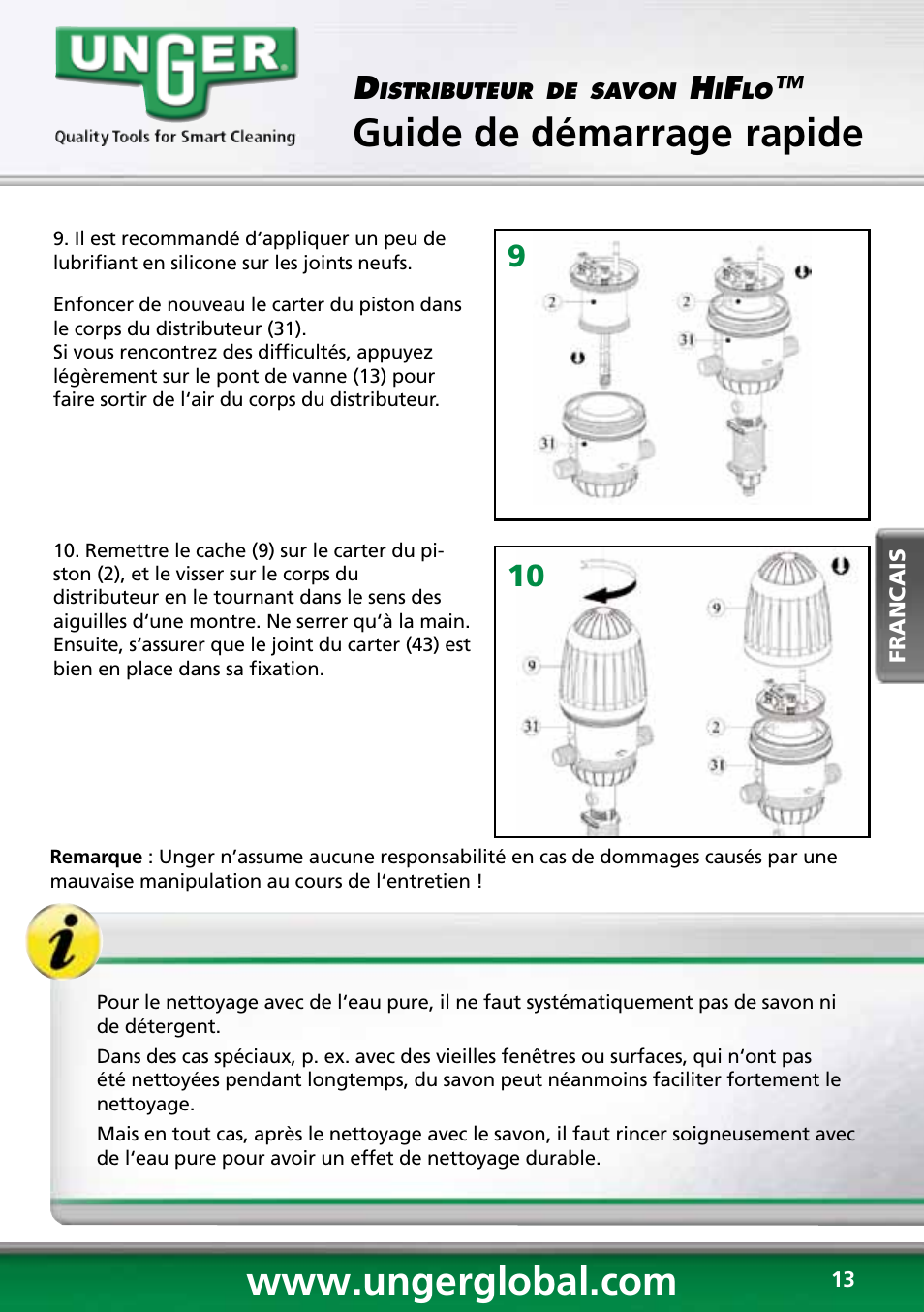 Guide de démarrage rapide, 910 d | Unger HCD25 User Manual | Page 13 / 28