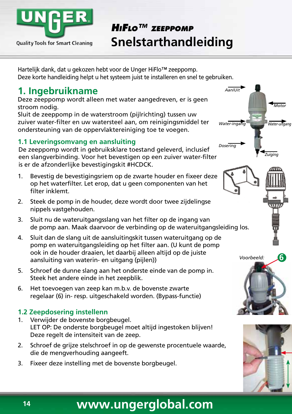 Snelstarthandleiding, Ingebruikname | Unger HCD25 User Manual | Page 14 / 28