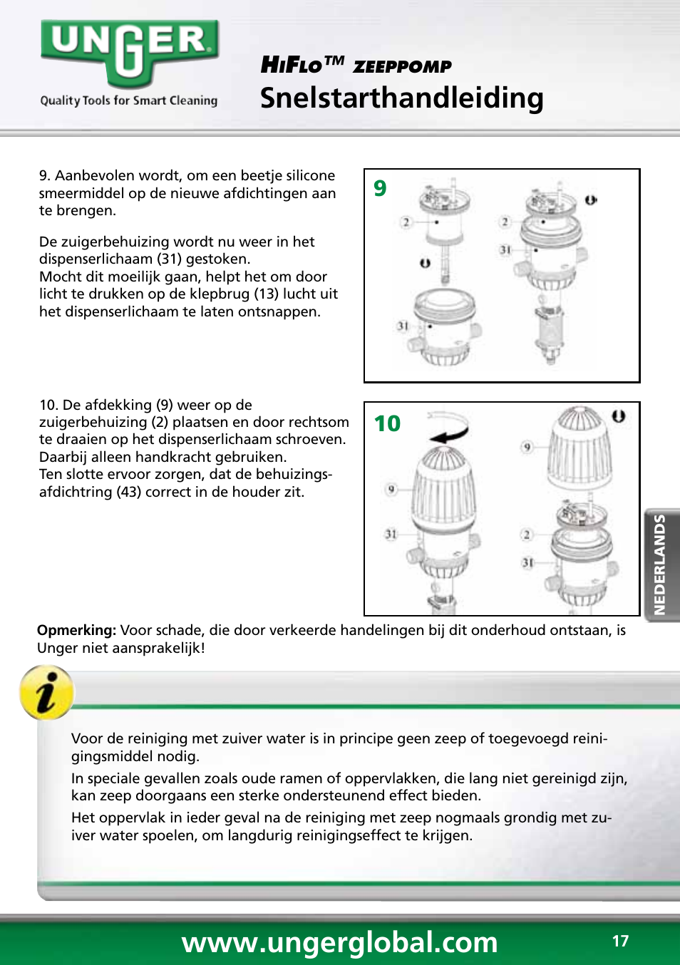 Snelstarthandleiding, 910 h | Unger HCD25 User Manual | Page 17 / 28