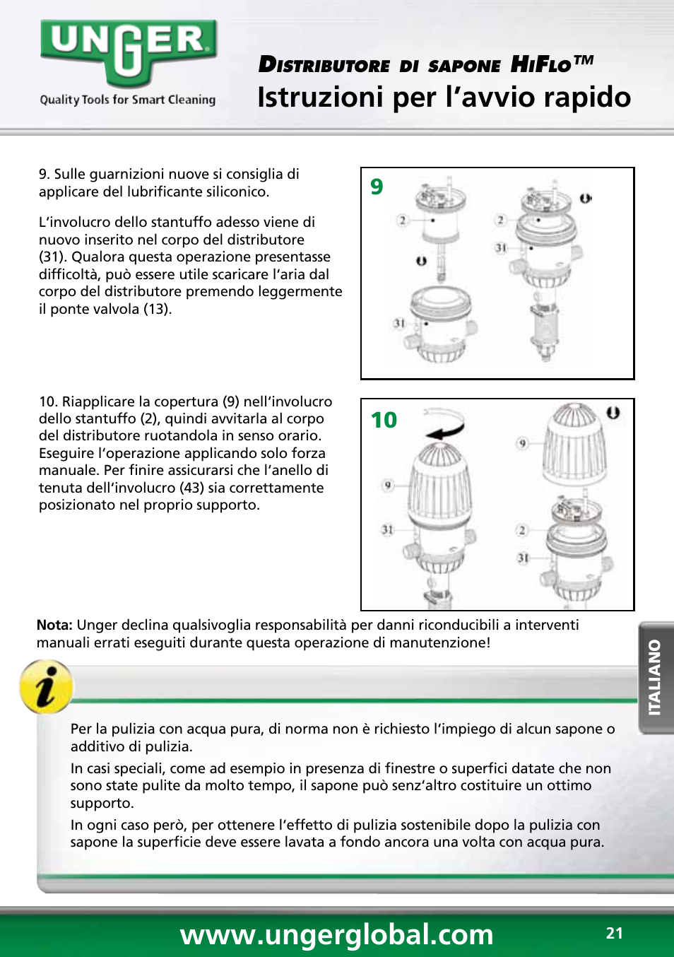Istruzioni per l’avvio rapido, 910 d | Unger HCD25 User Manual | Page 21 / 28