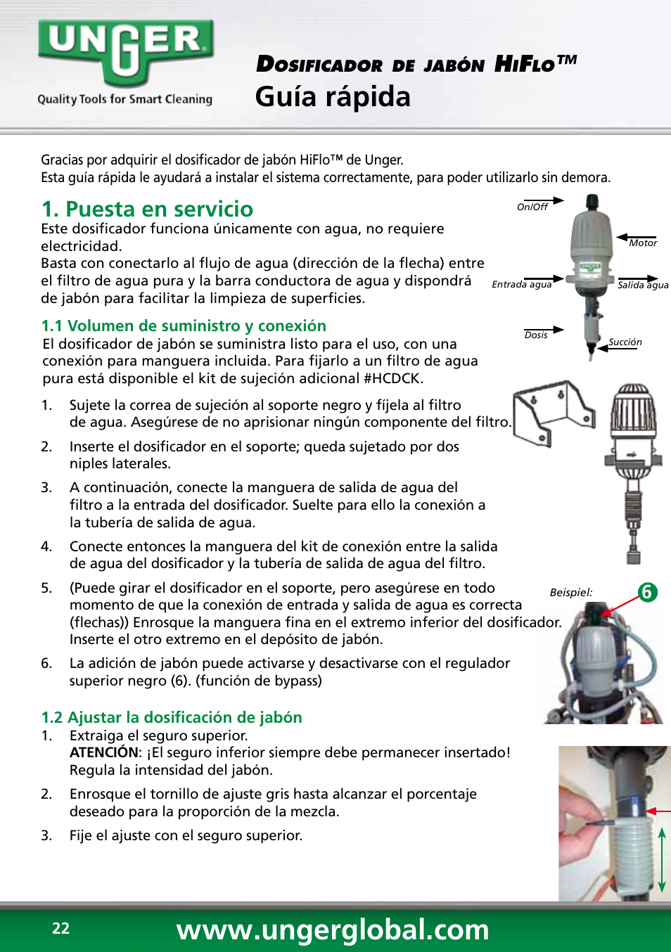 Guía rápida, Puesta en servicio | Unger HCD25 User Manual | Page 22 / 28