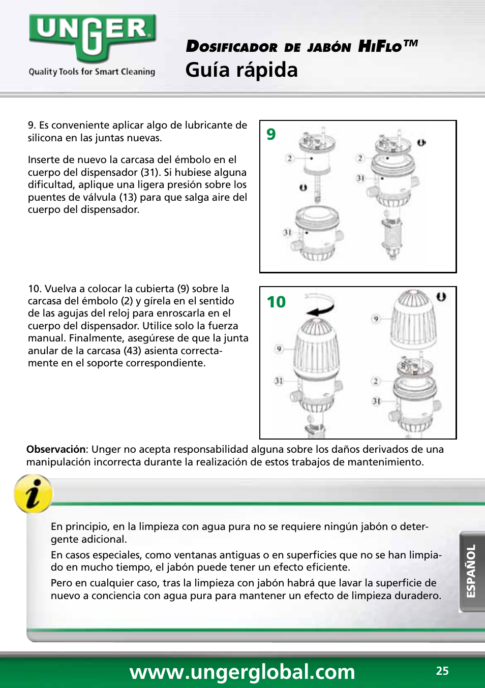 Guía rápida, 910 d | Unger HCD25 User Manual | Page 25 / 28