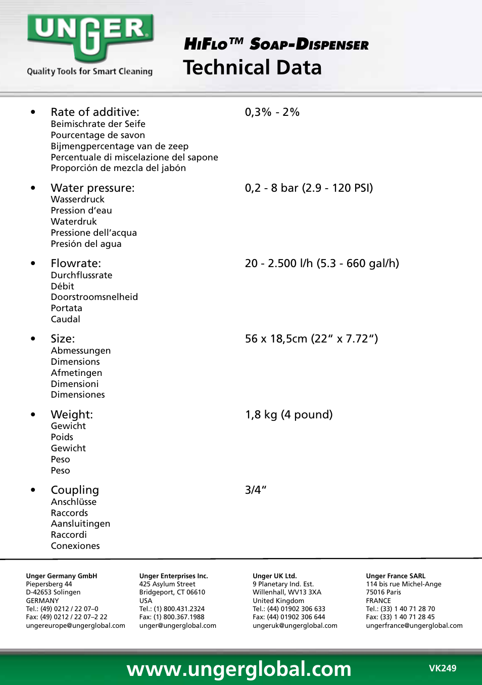 Technical data | Unger HCD25 User Manual | Page 28 / 28