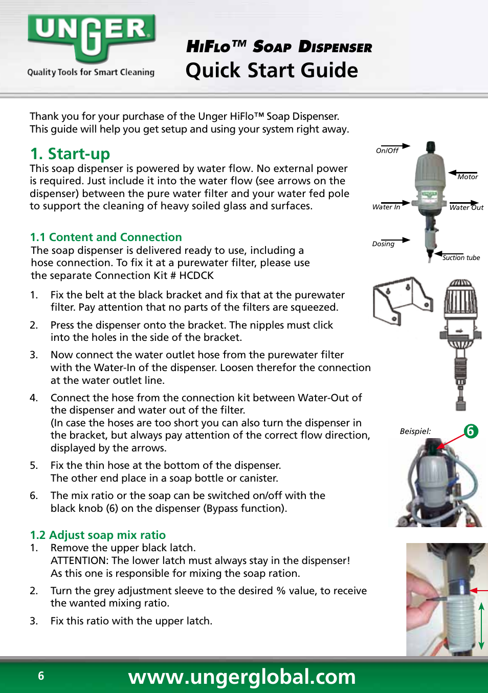 Quick start guide, Start-up | Unger HCD25 User Manual | Page 6 / 28