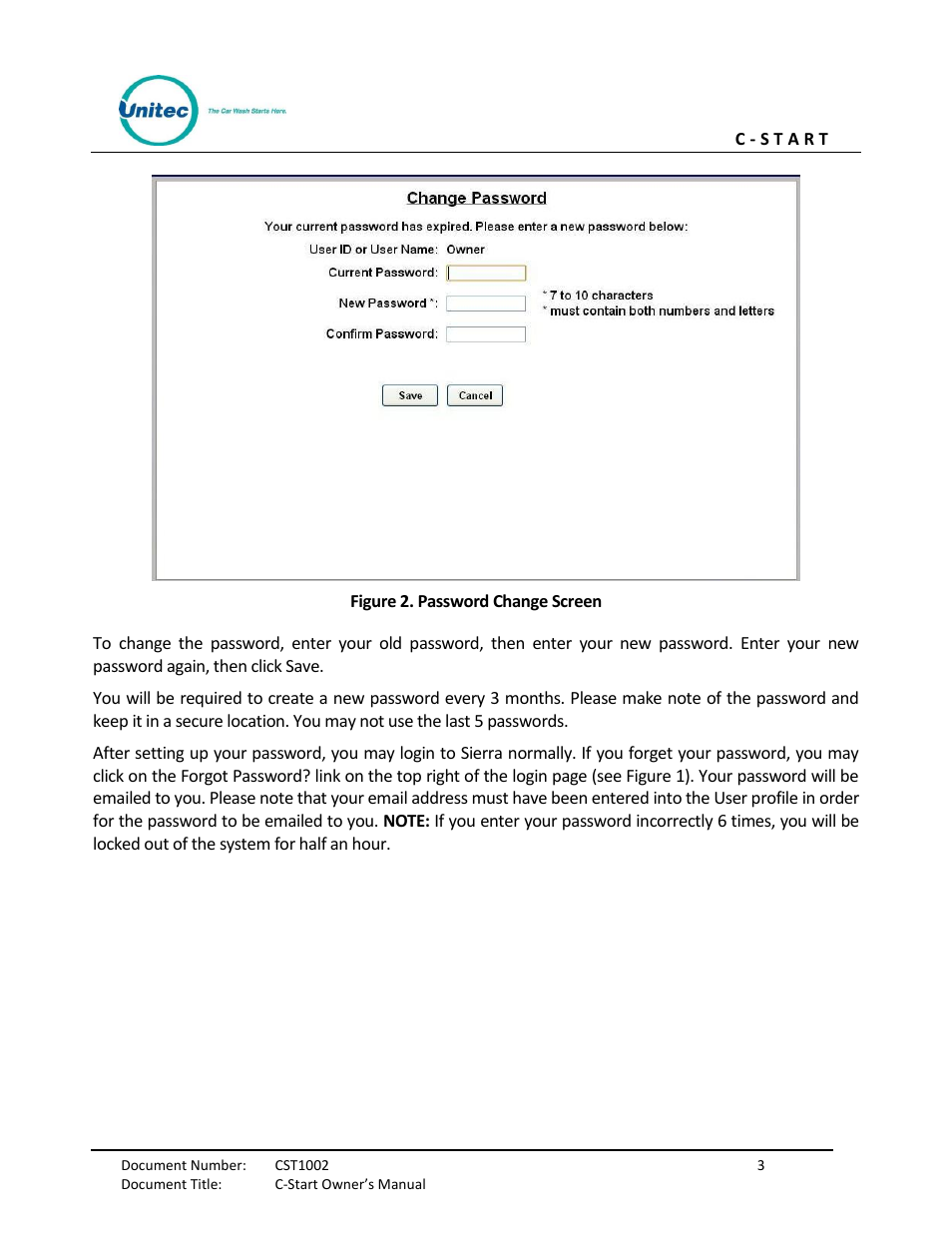 Figure 2. password change screen | Unitec C-Start Owner’s Manual User Manual | Page 11 / 68