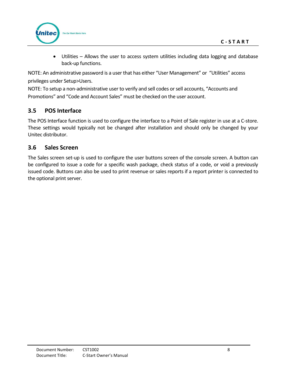 Pos interface, Sales screen | Unitec C-Start Owner’s Manual User Manual | Page 16 / 68