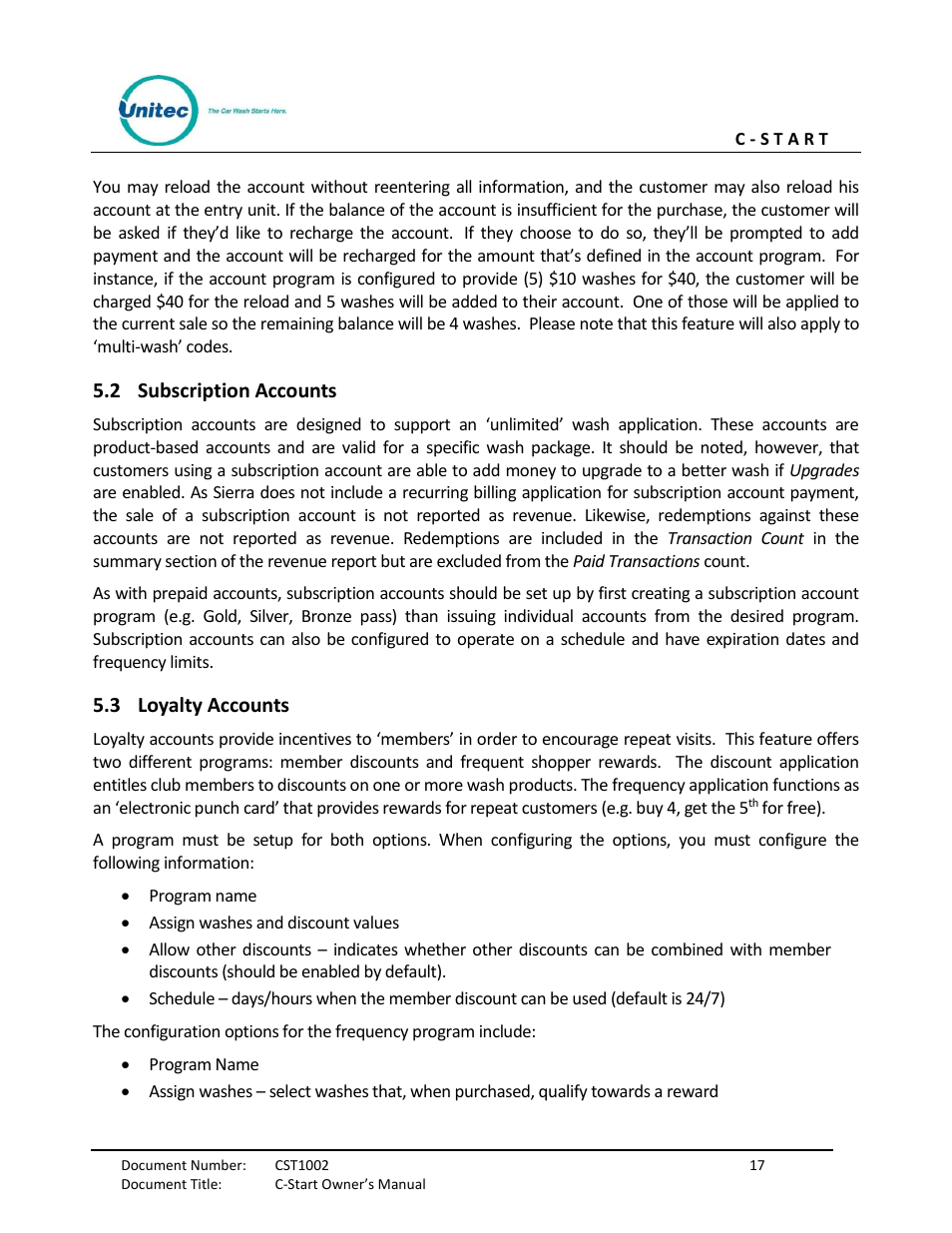 Subscription accounts, Loyalty accounts | Unitec C-Start Owner’s Manual User Manual | Page 25 / 68