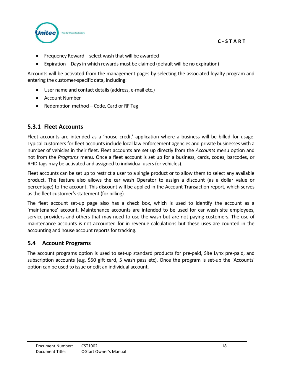 Fleet accounts, Account programs | Unitec C-Start Owner’s Manual User Manual | Page 26 / 68