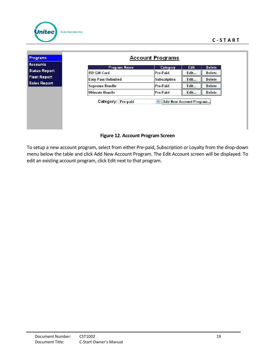 Figure 12. account program screen | Unitec C-Start Owner’s Manual User Manual | Page 27 / 68