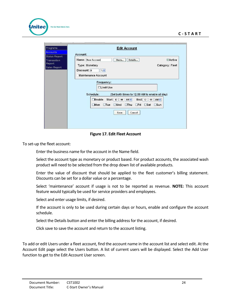 Figure 17. edit fleet account | Unitec C-Start Owner’s Manual User Manual | Page 32 / 68