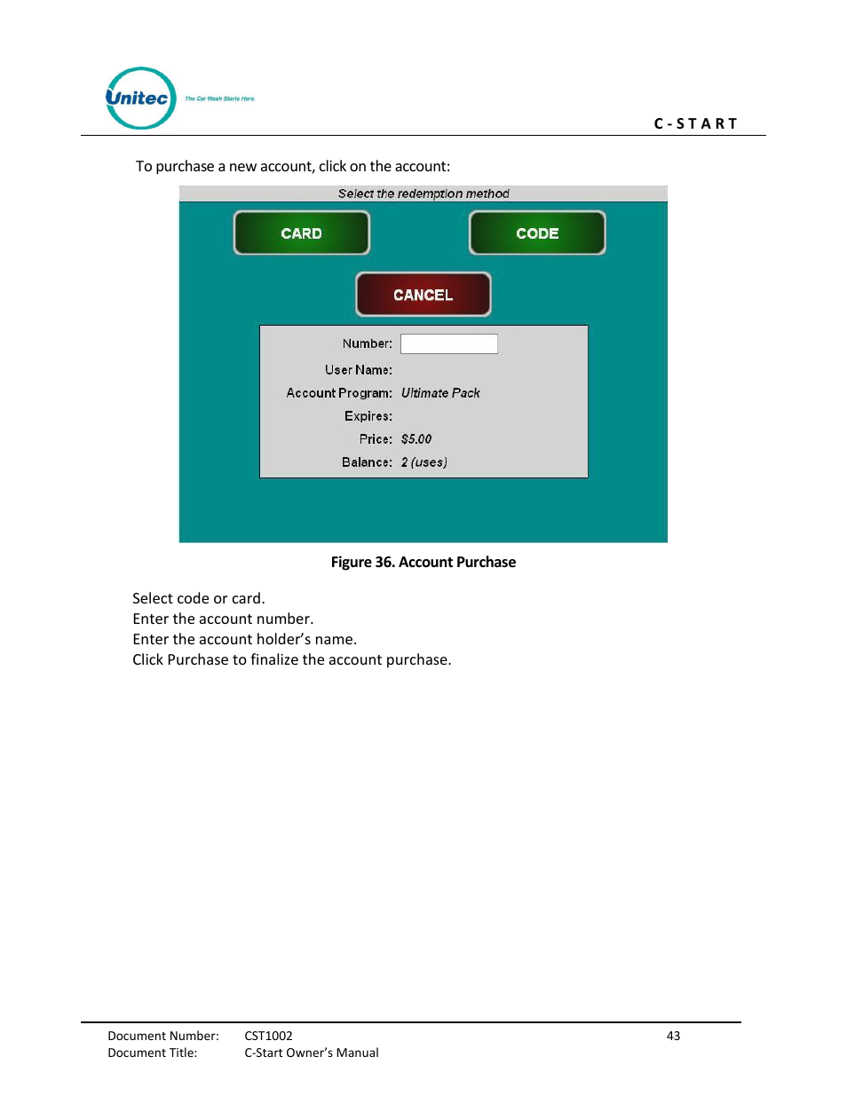 Figure 36. account purchase | Unitec C-Start Owner’s Manual User Manual | Page 51 / 68