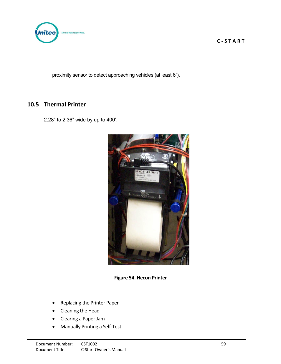 Thermal printer, Figure 54. hecon printer, 5 thermal printer | Unitec C-Start Owner’s Manual User Manual | Page 67 / 68