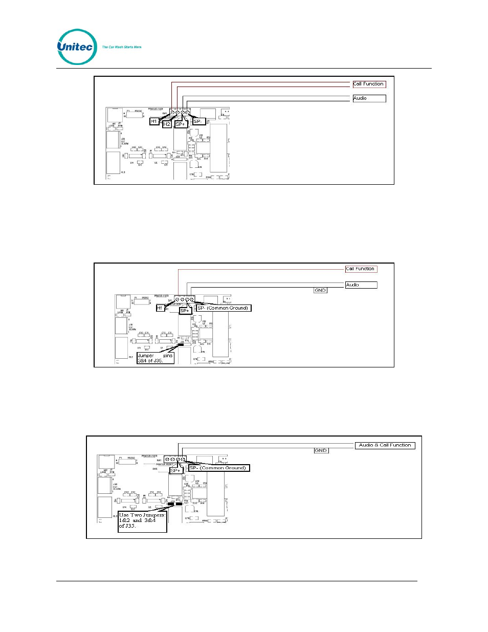 Figure 23. four-wire intercom configuration, Figure 24. three-wire intercom configuration, Figure 25. two-wire intercom configuration | Unitec Portal Installation Manual User Manual | Page 33 / 50