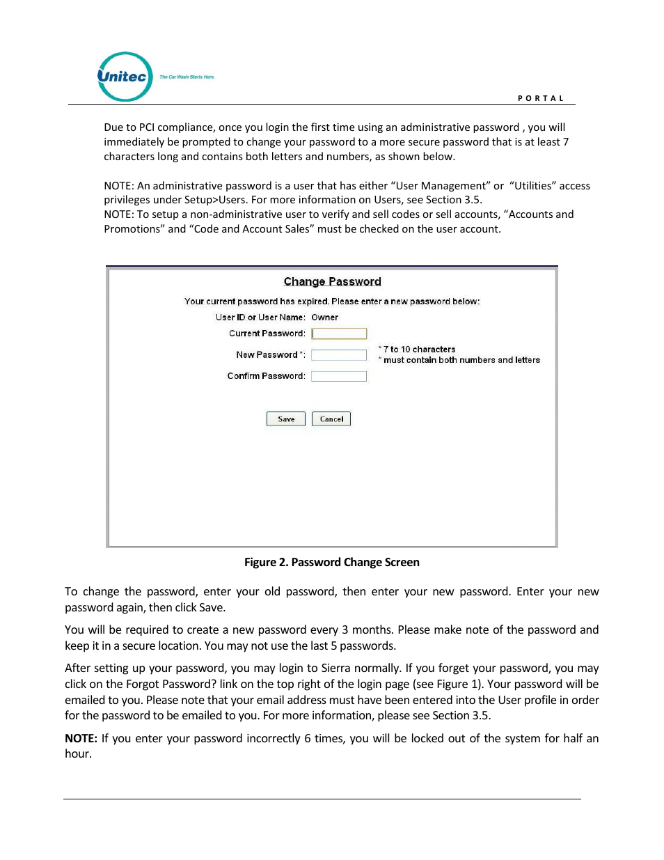 Figure 2. password change screen | Unitec Portal Owner’s Manual User Manual | Page 12 / 105