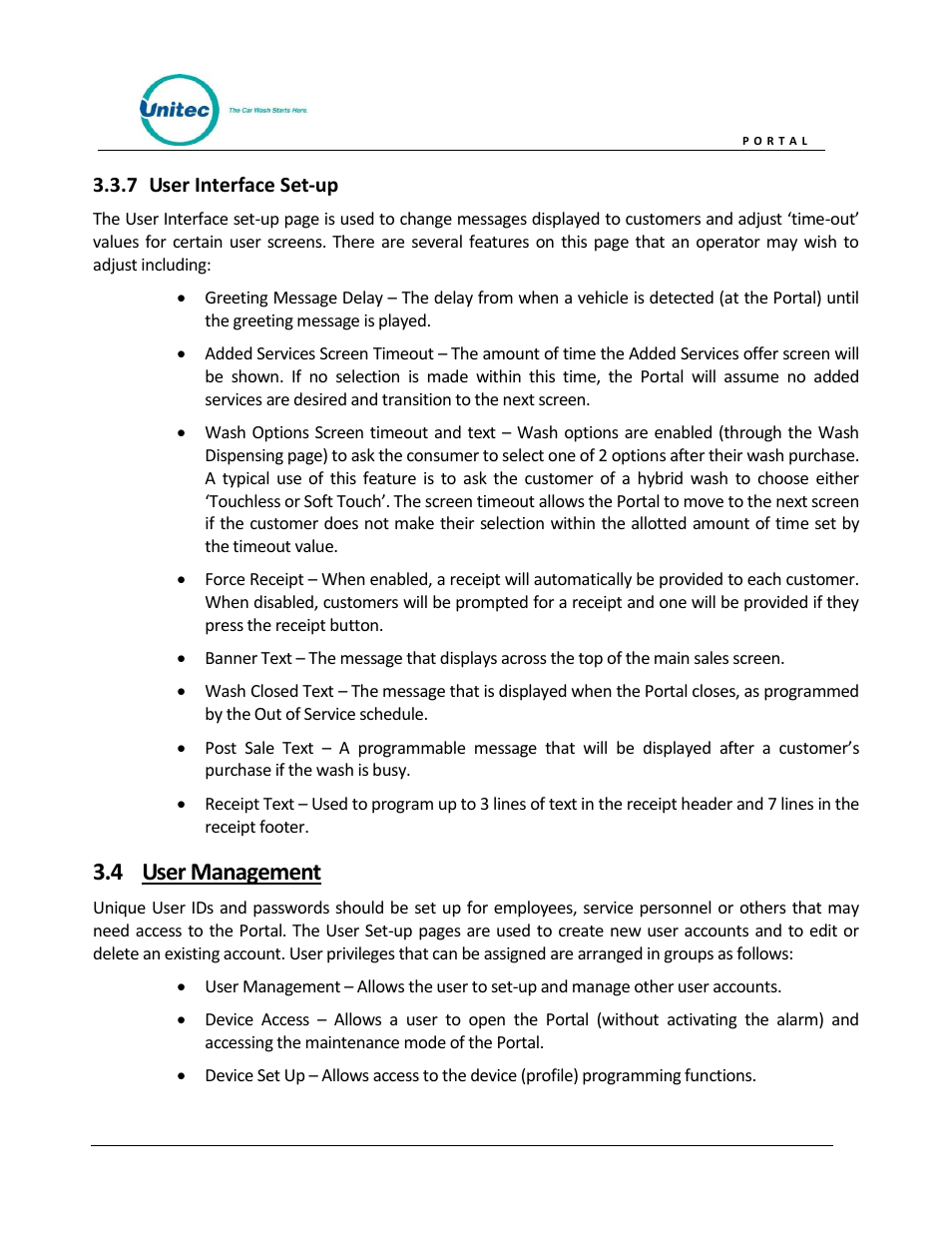 User interface set-up, User management, 4 user management | Unitec Portal Owner’s Manual User Manual | Page 17 / 105