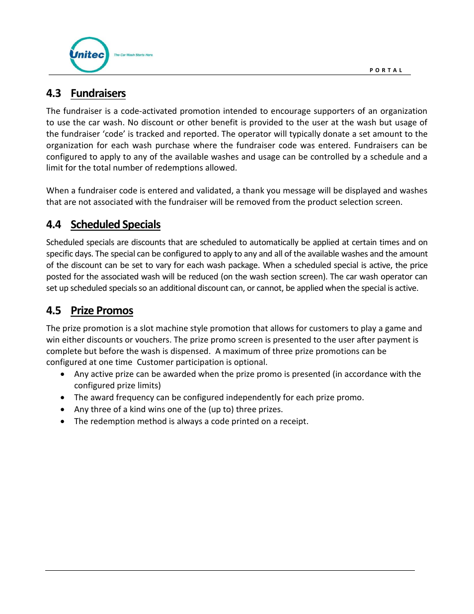 Fundraisers, Scheduled specials, Prize promos | 3 fundraisers, 4 scheduled specials, 5 prize promos | Unitec Portal Owner’s Manual User Manual | Page 20 / 105
