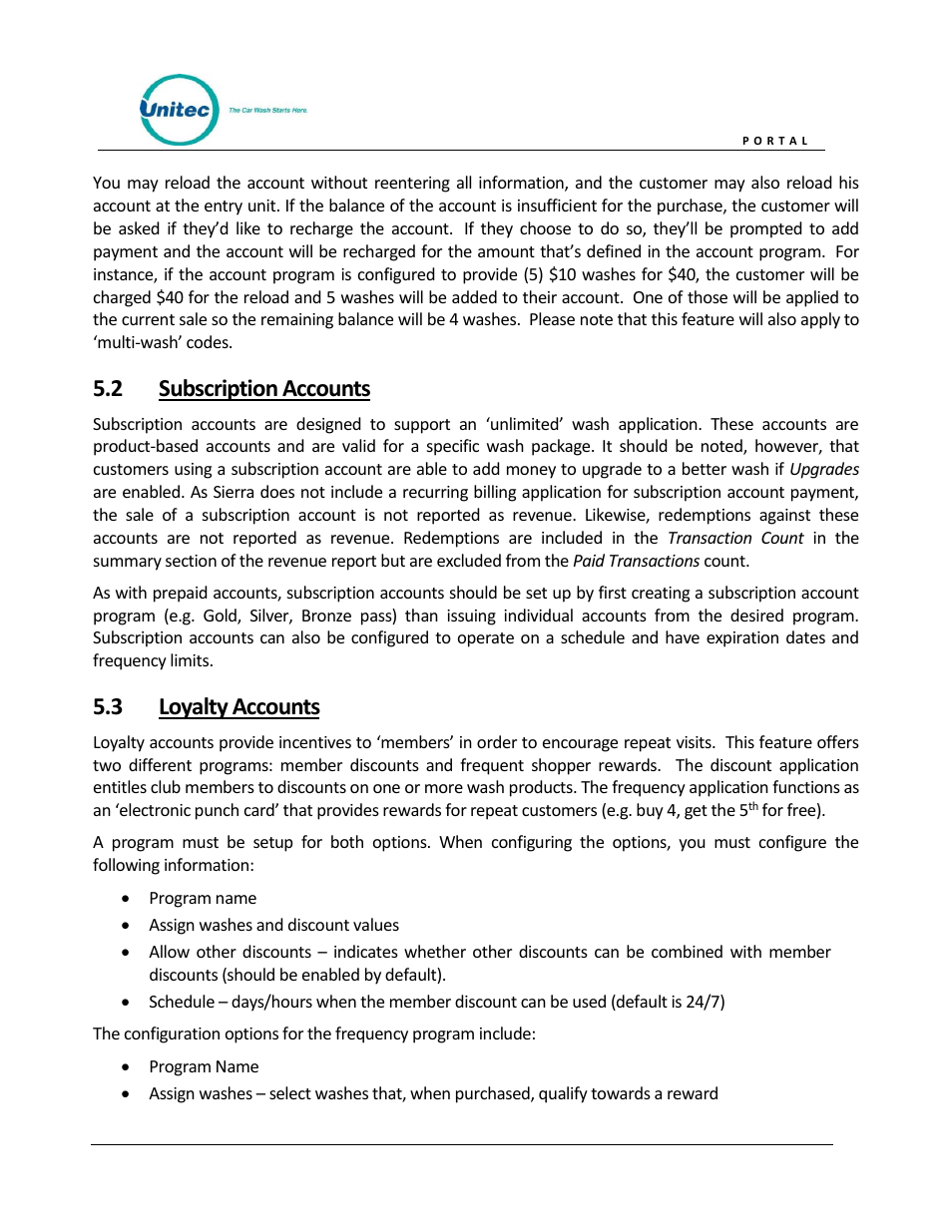 Subscription accounts, Loyalty accounts, 2 subscription accounts | 3 loyalty accounts | Unitec Portal Owner’s Manual User Manual | Page 27 / 105