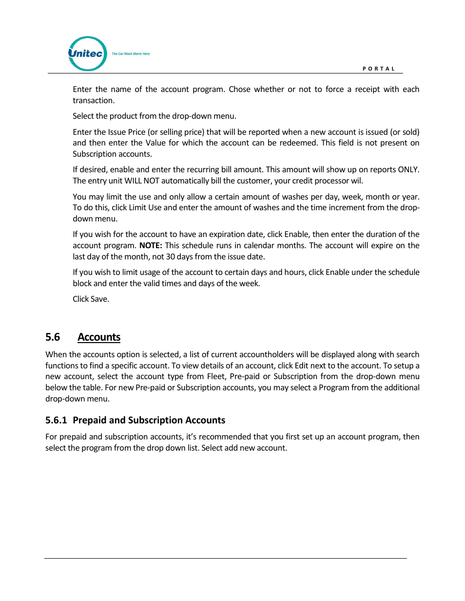 Accounts, Prepaid and subscription accounts, 6 accounts | Unitec Portal Owner’s Manual User Manual | Page 31 / 105
